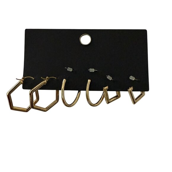 NOC Steve Madden Gold-Tone Geometric Hoop Earrings Set Of 3 Modern Stylish - Picture 3 of 9